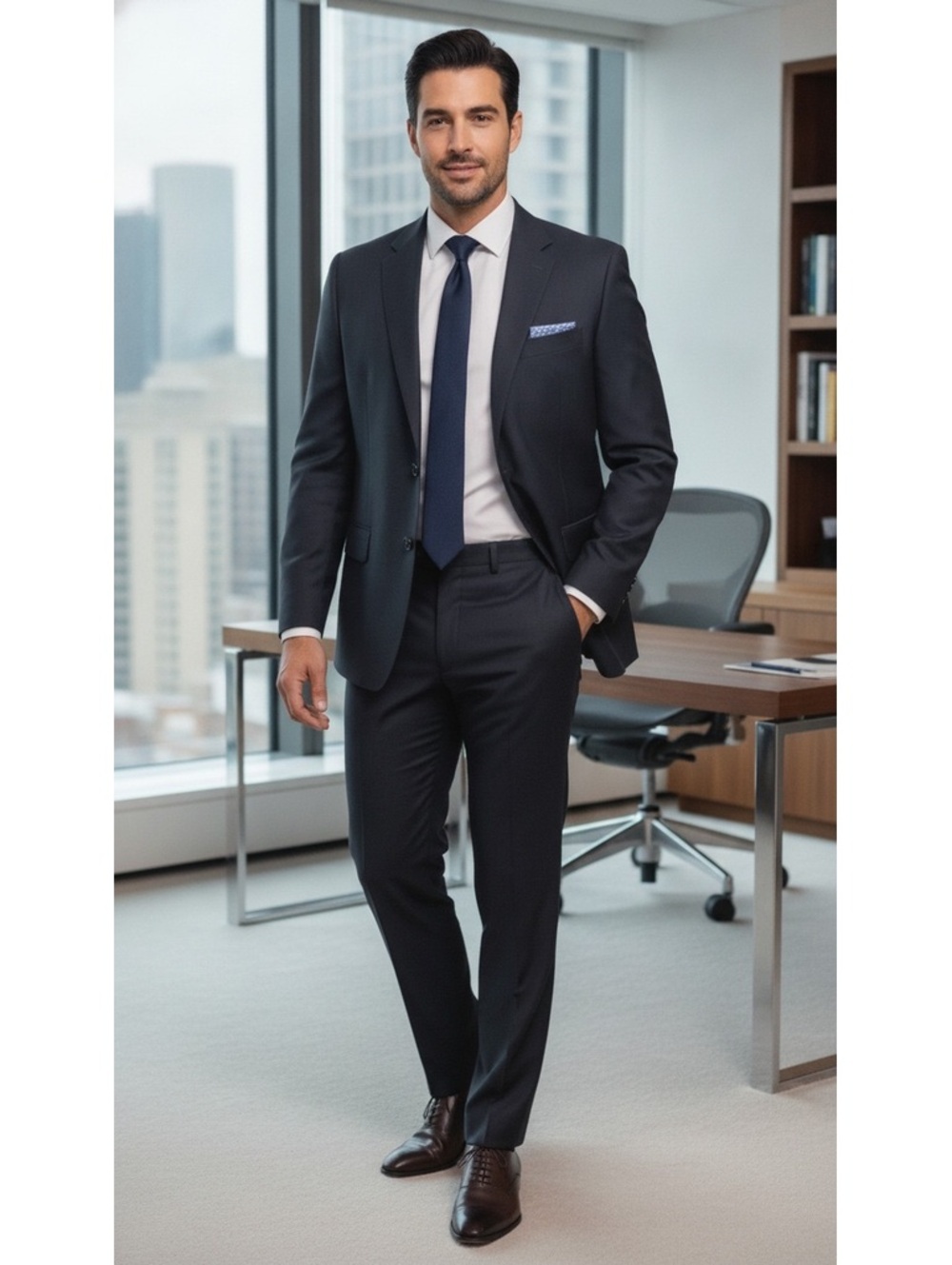 Sean John Oxford Clothes Men's Blackish gray Suit - Wool Blend, Size 42R